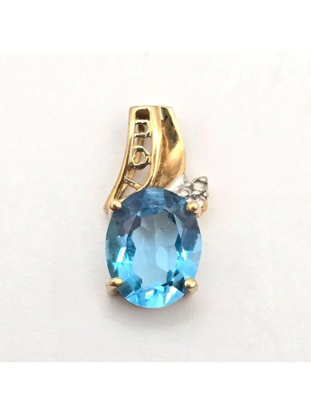10K Yellow Gold Diamond & Blue Topaz 'I Love You' Slide Pendant - Picture 1 of 11